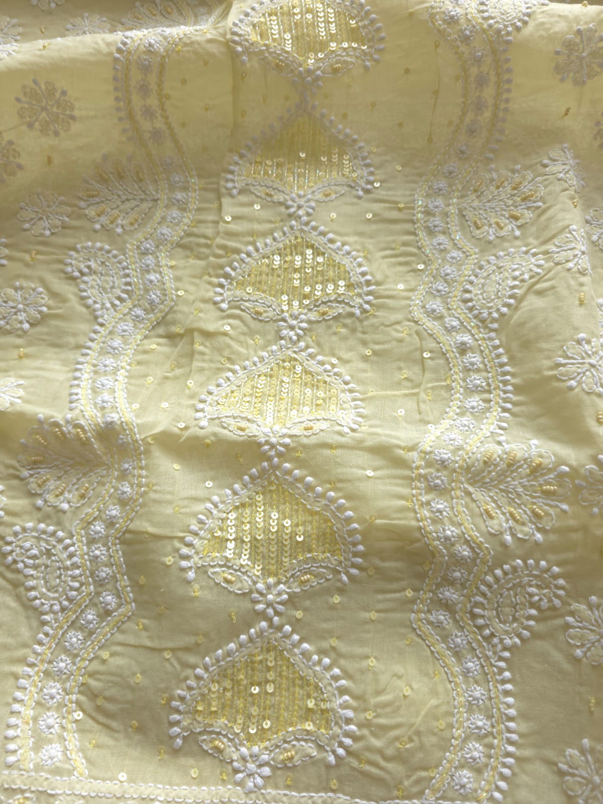 Earthy Beige Cotton full set with Heavy embellishments and chikankari