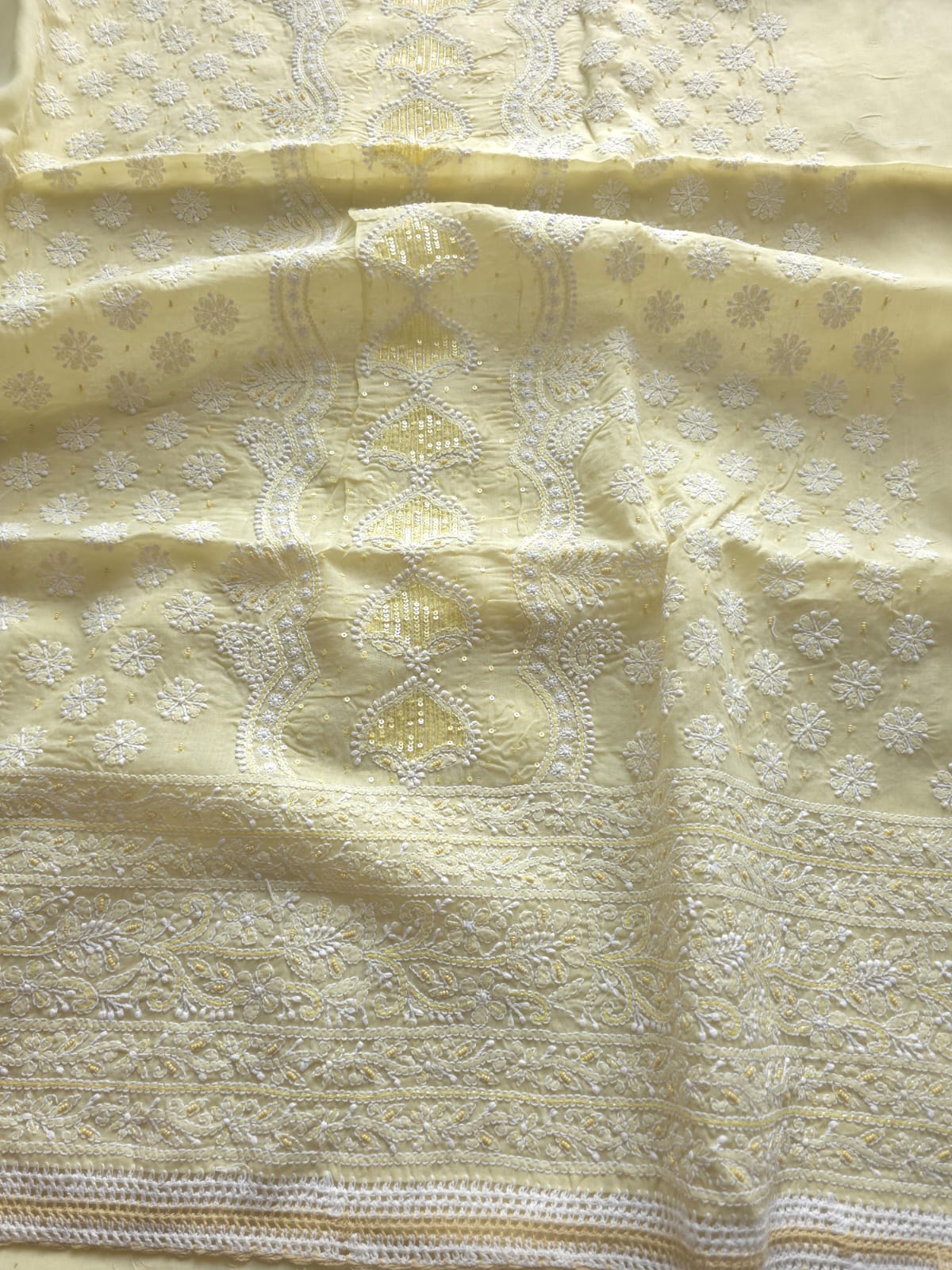 Earthy Beige Cotton full set with Heavy embellishments and chikankari