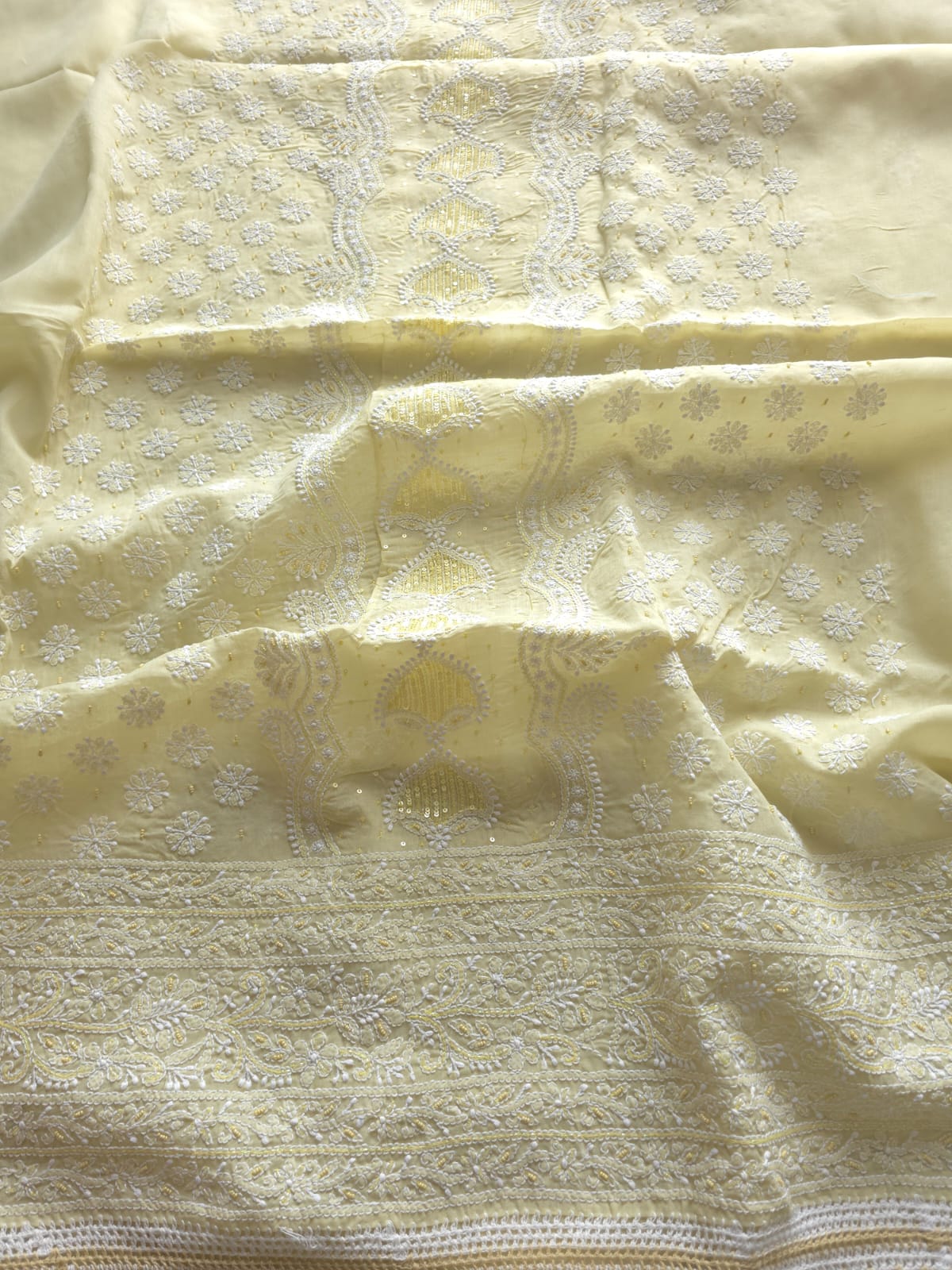 Earthy Beige Cotton full set with Heavy embellishments and chikankari