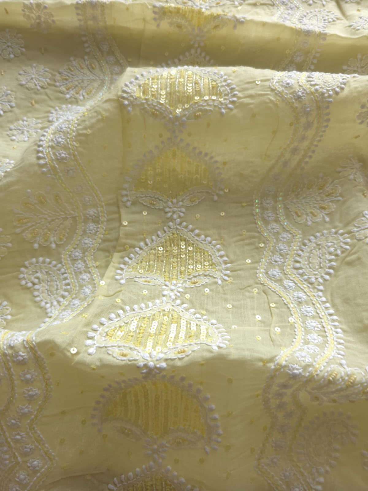 Earthy Beige Cotton full set with Heavy embellishments and chikankari
