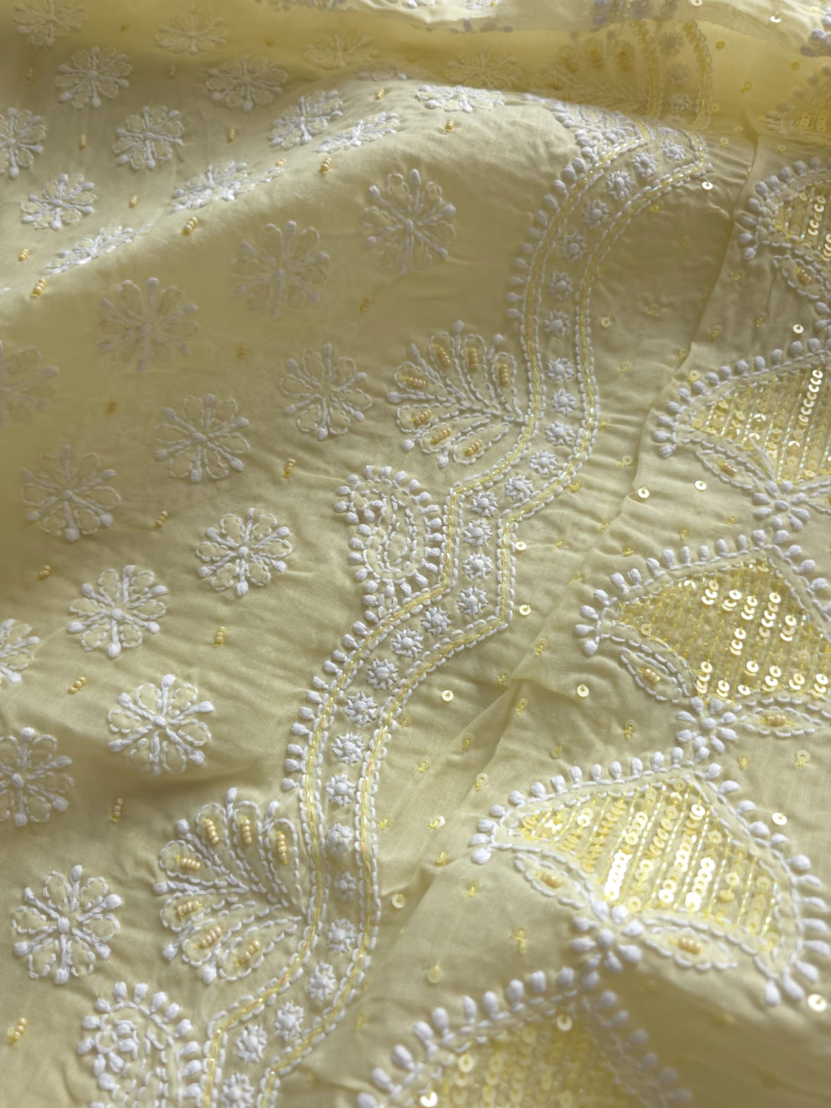 Earthy Beige Cotton full set with Heavy embellishments and chikankari