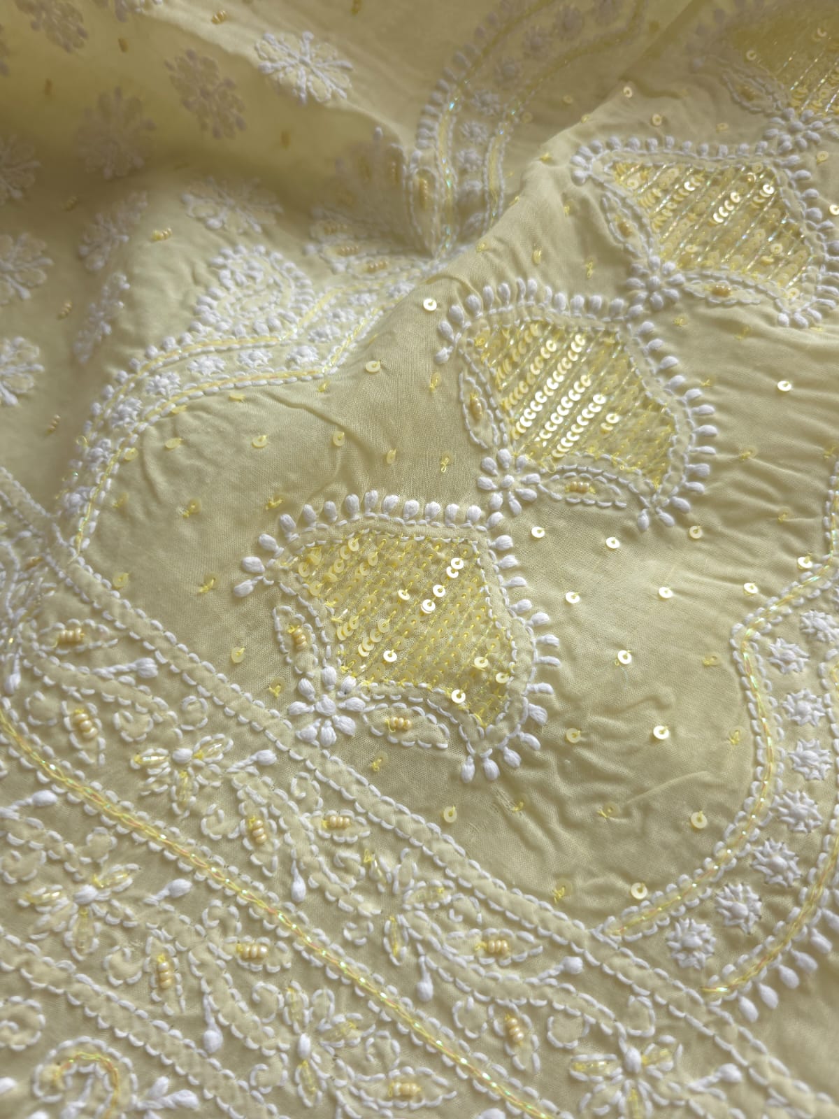 Earthy Beige Cotton full set with Heavy embellishments and chikankari