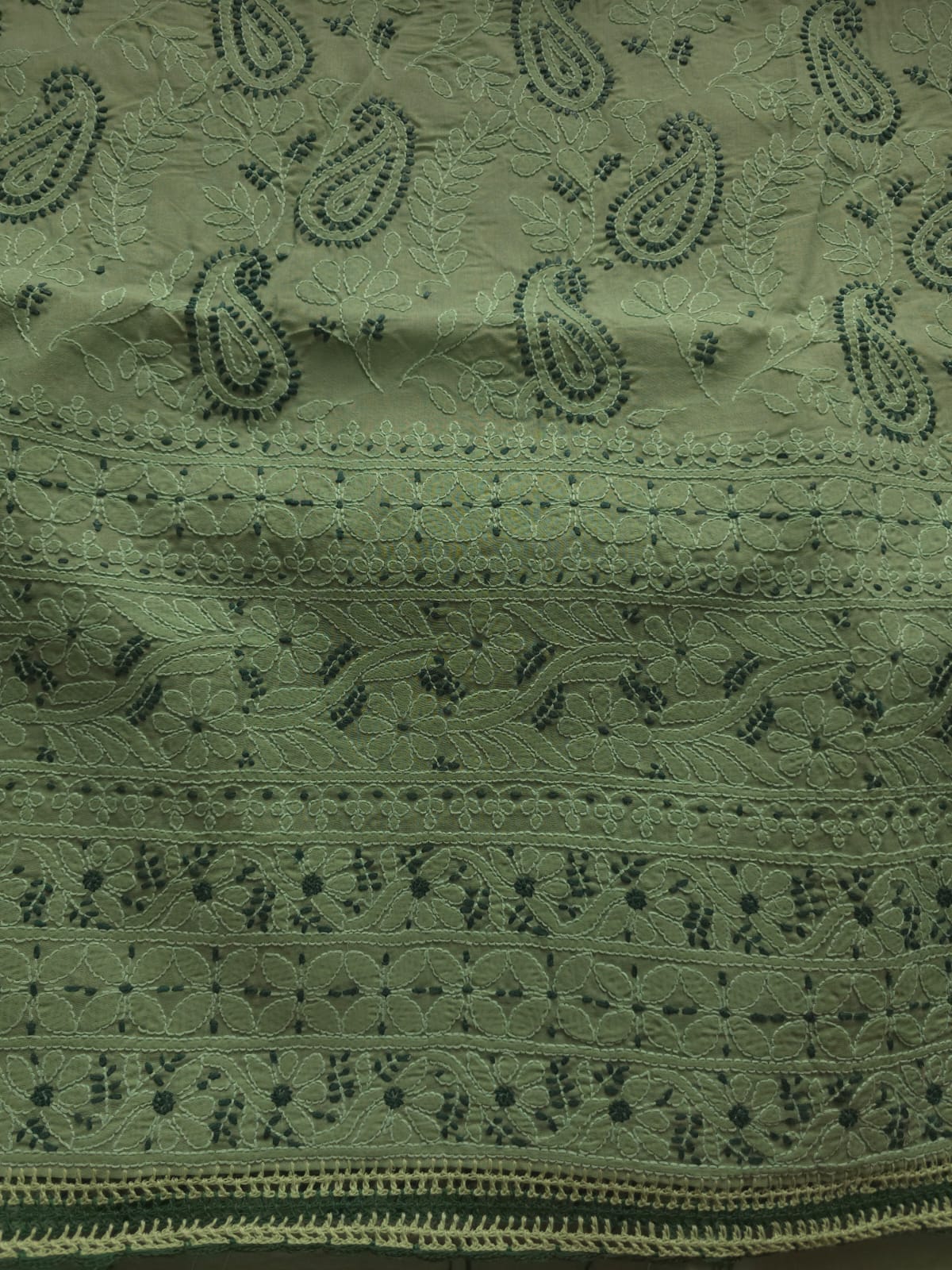 Green Cotton full set with fine dual tone chikankari
