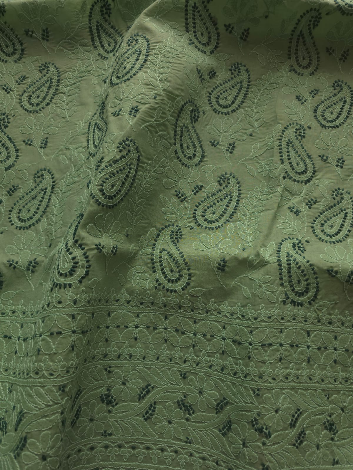 Green Cotton full set with fine dual tone chikankari