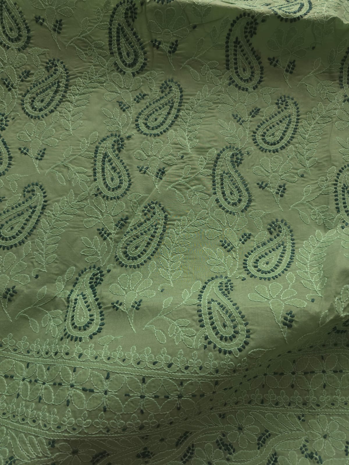 Green Cotton full set with fine dual tone chikankari