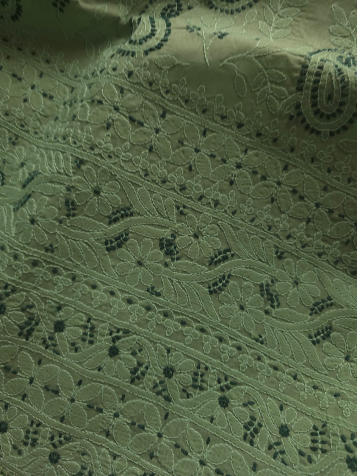 Green Cotton full set with fine dual tone chikankari