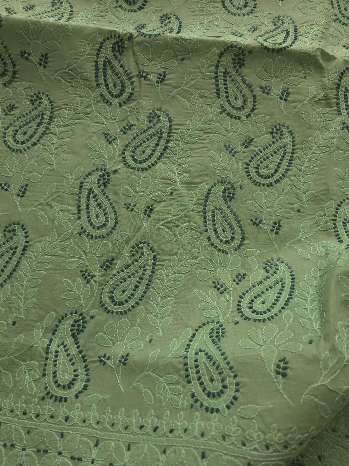 Green Cotton full set with fine dual tone chikankari