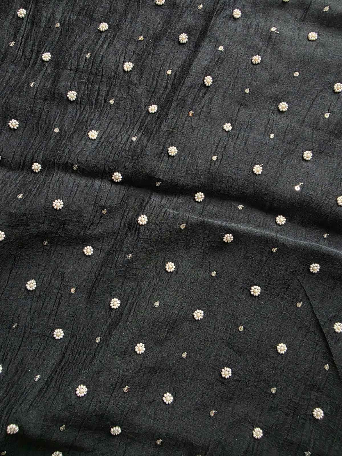 Black Mul Chanderi semi stitched kurta and dupatta with handwork