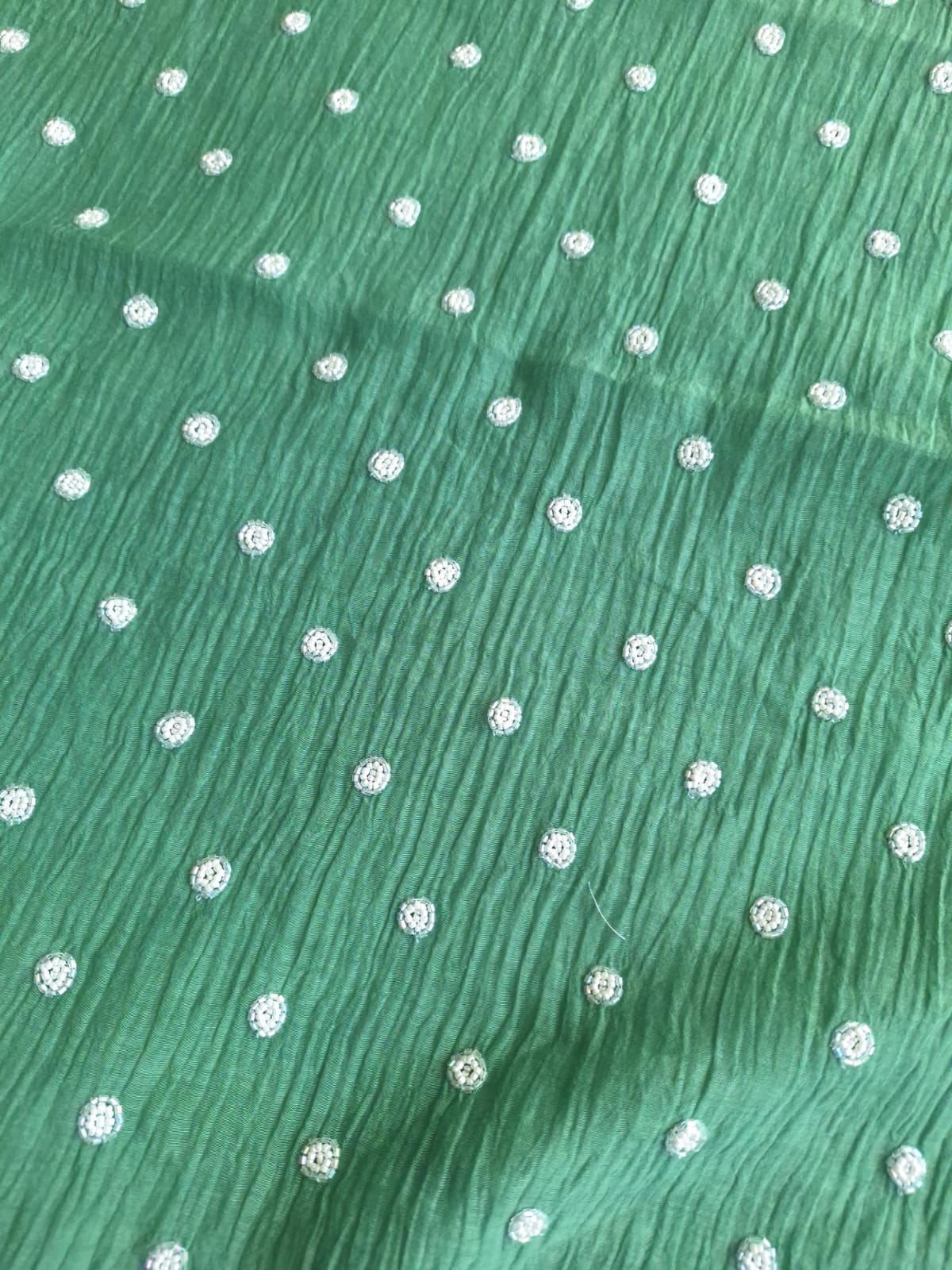 Green Mul Chanderi Unstitched kurta dupatta set with Handwork