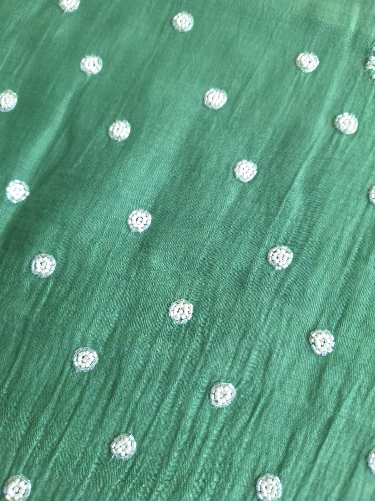 Green Mul Chanderi Unstitched kurta dupatta set with Handwork