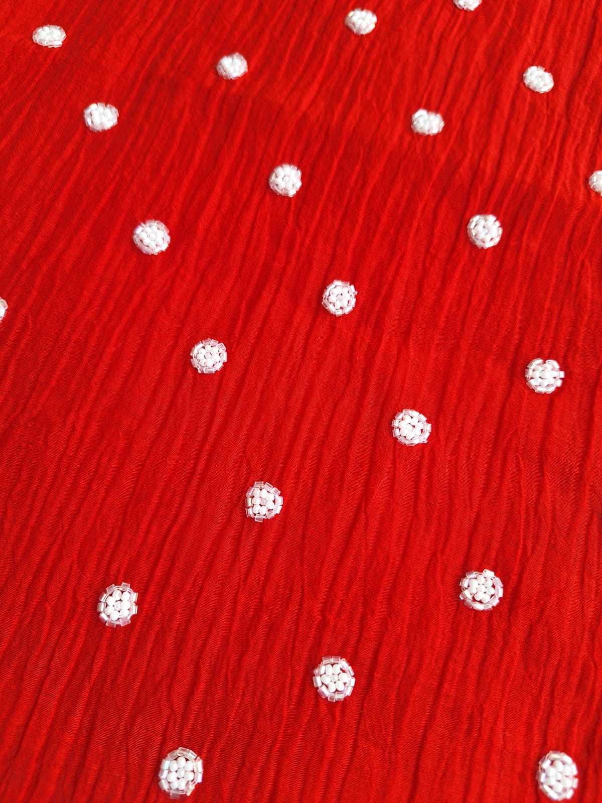 Red Mul Chanderi Unstitched kurta dupatta set with handwork