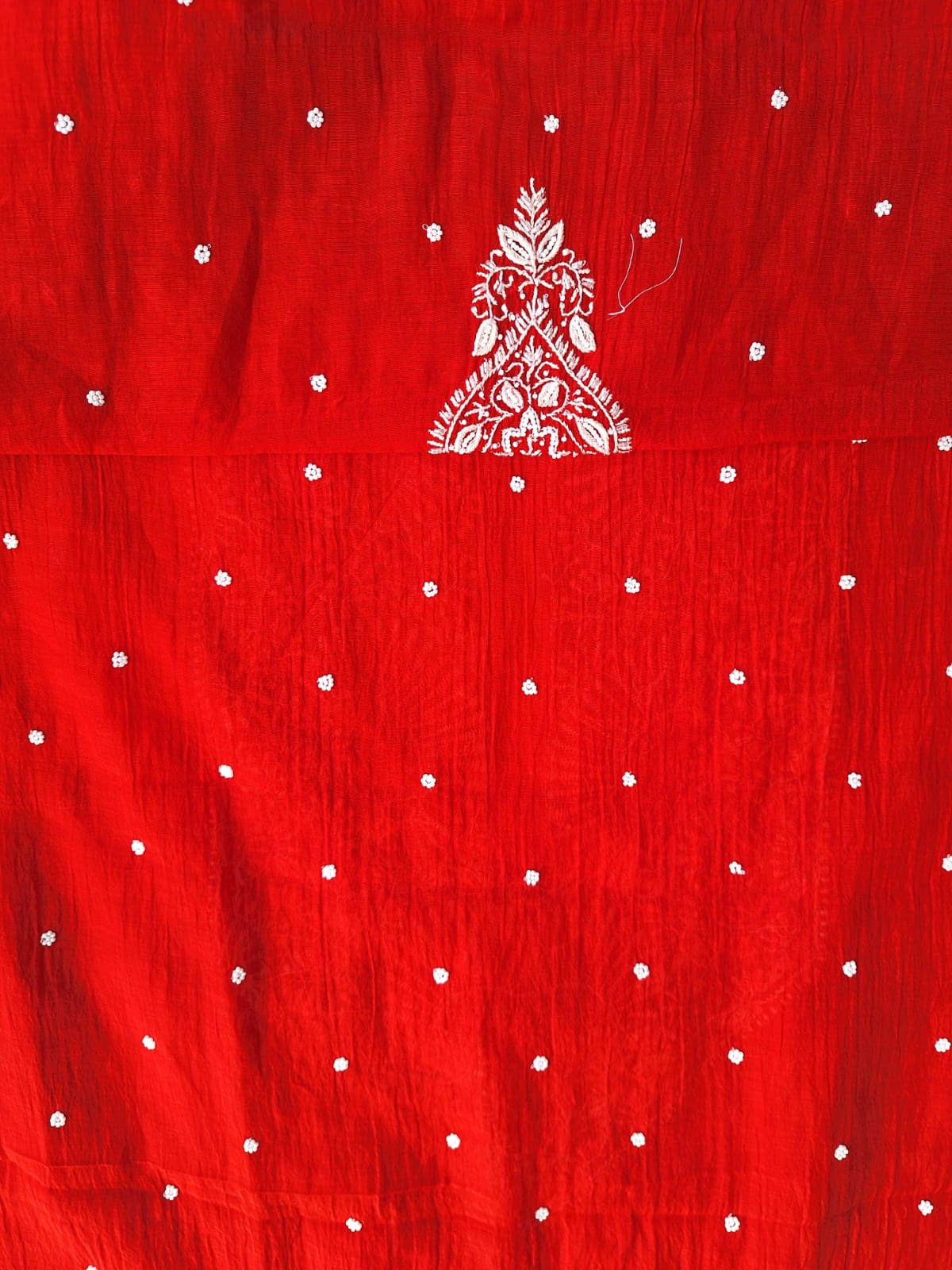 Red Mul Chanderi Unstitched kurta dupatta set with handwork