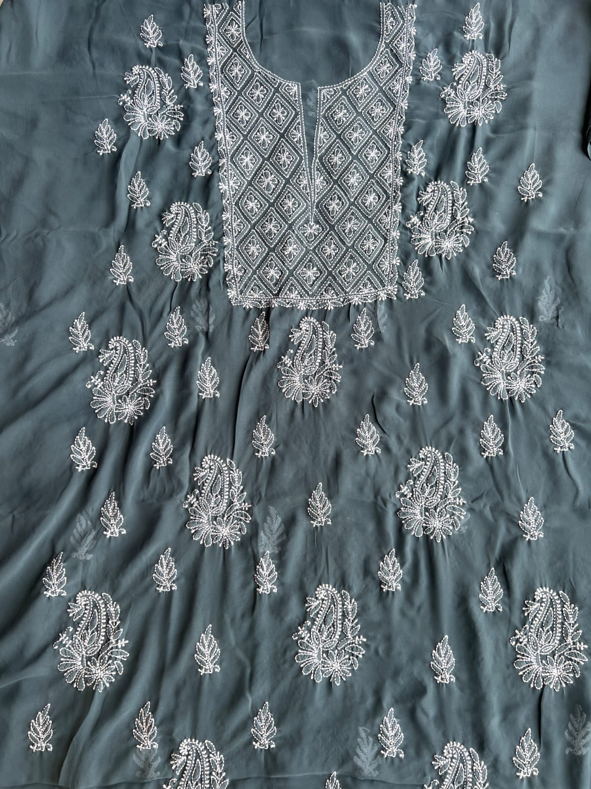 Dark grey Goergette Unstitched chikankari Full suit