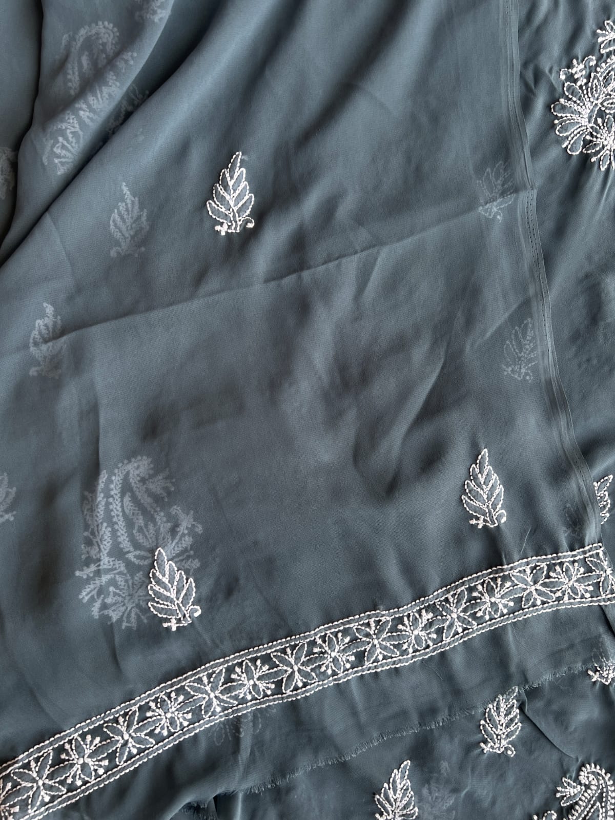 Dark grey Goergette Unstitched chikankari Full suit
