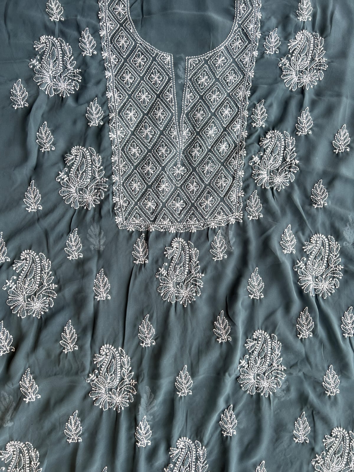 Dark grey Goergette Unstitched chikankari Full suit