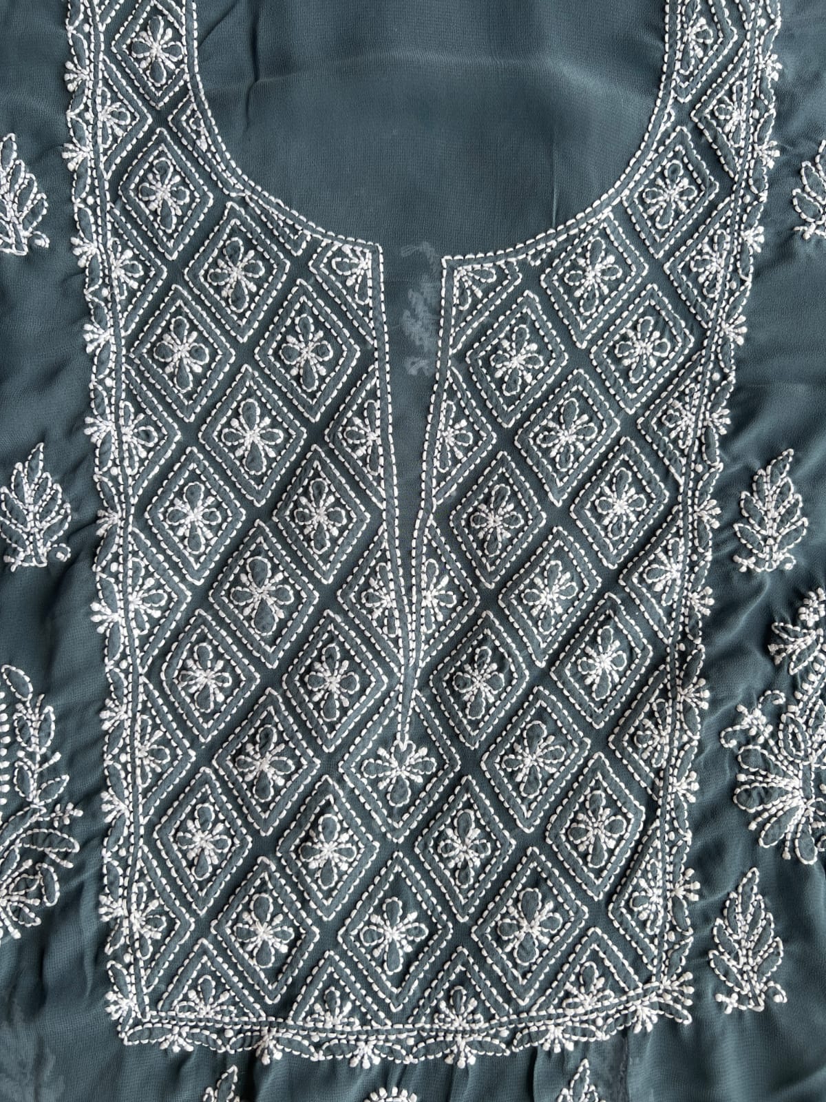 Dark grey Goergette Unstitched chikankari Full suit