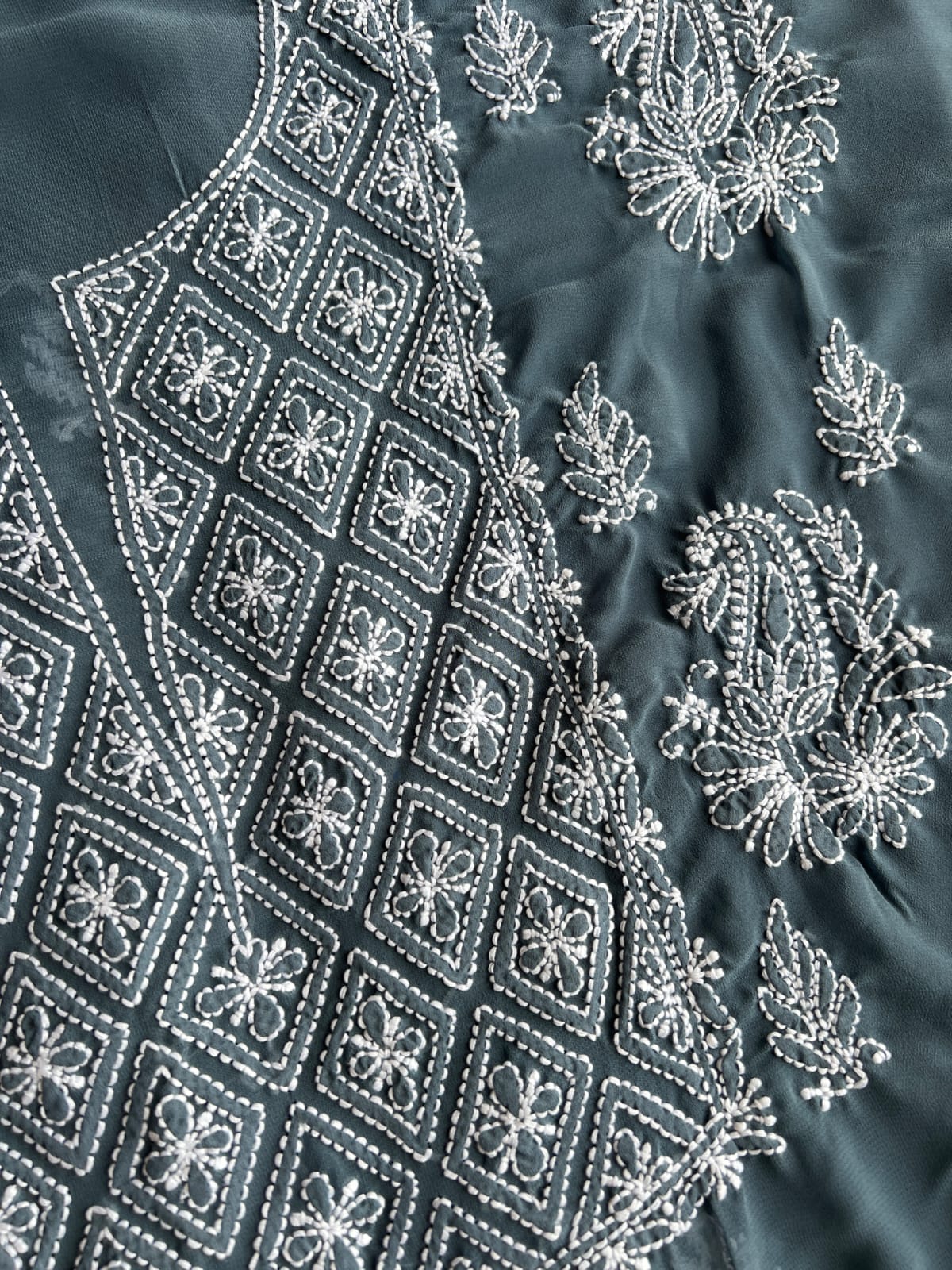 Dark grey Goergette Unstitched chikankari Full suit
