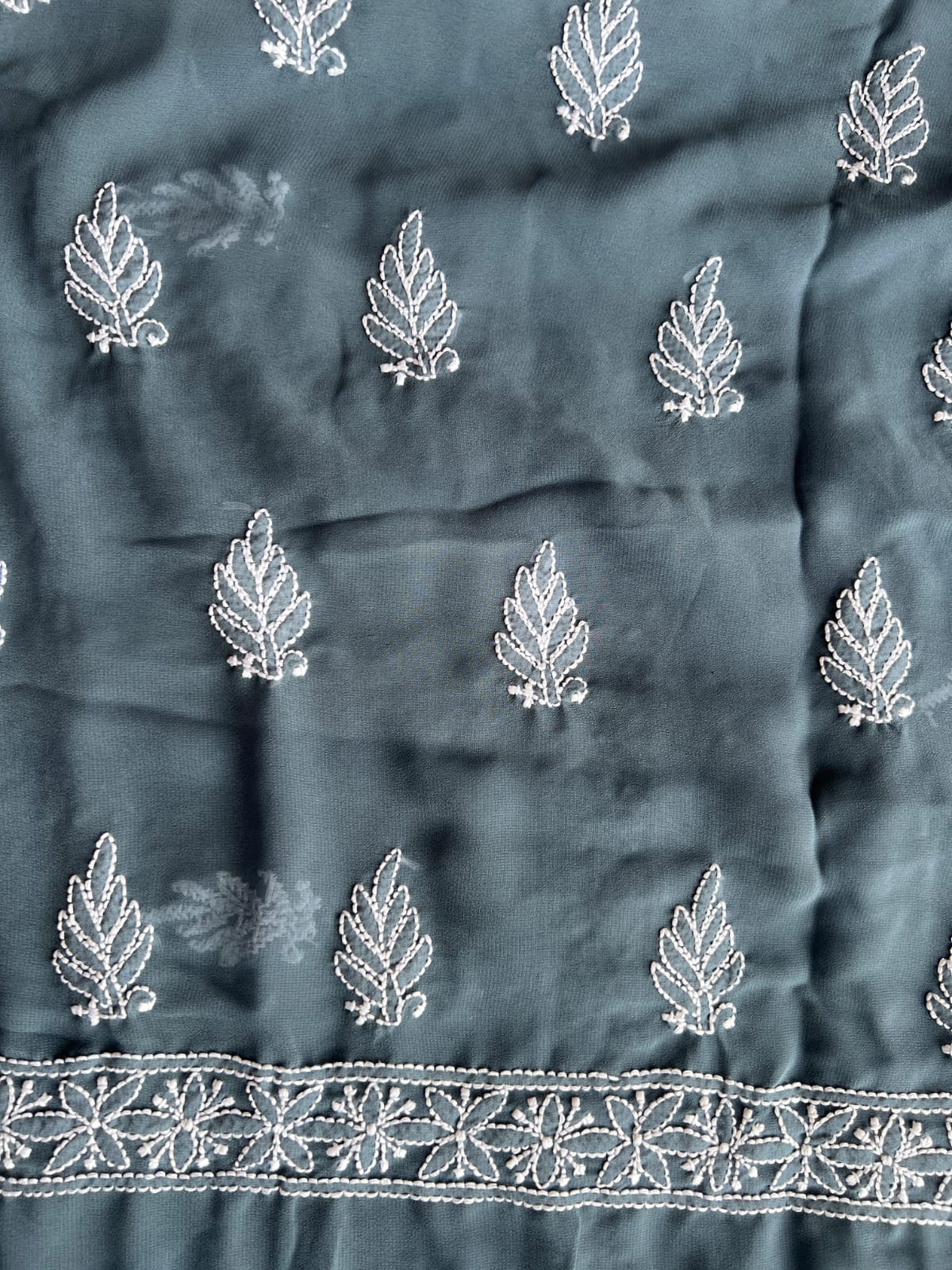 Dark grey Goergette Unstitched chikankari Full suit