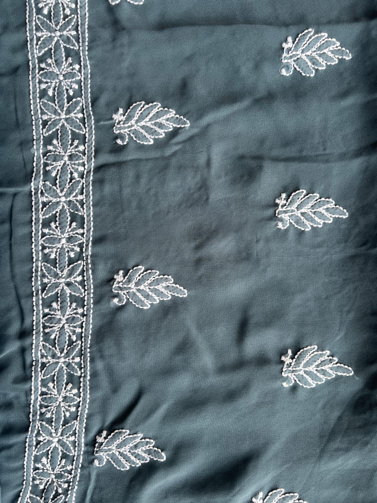 Dark grey Goergette Unstitched chikankari Full suit