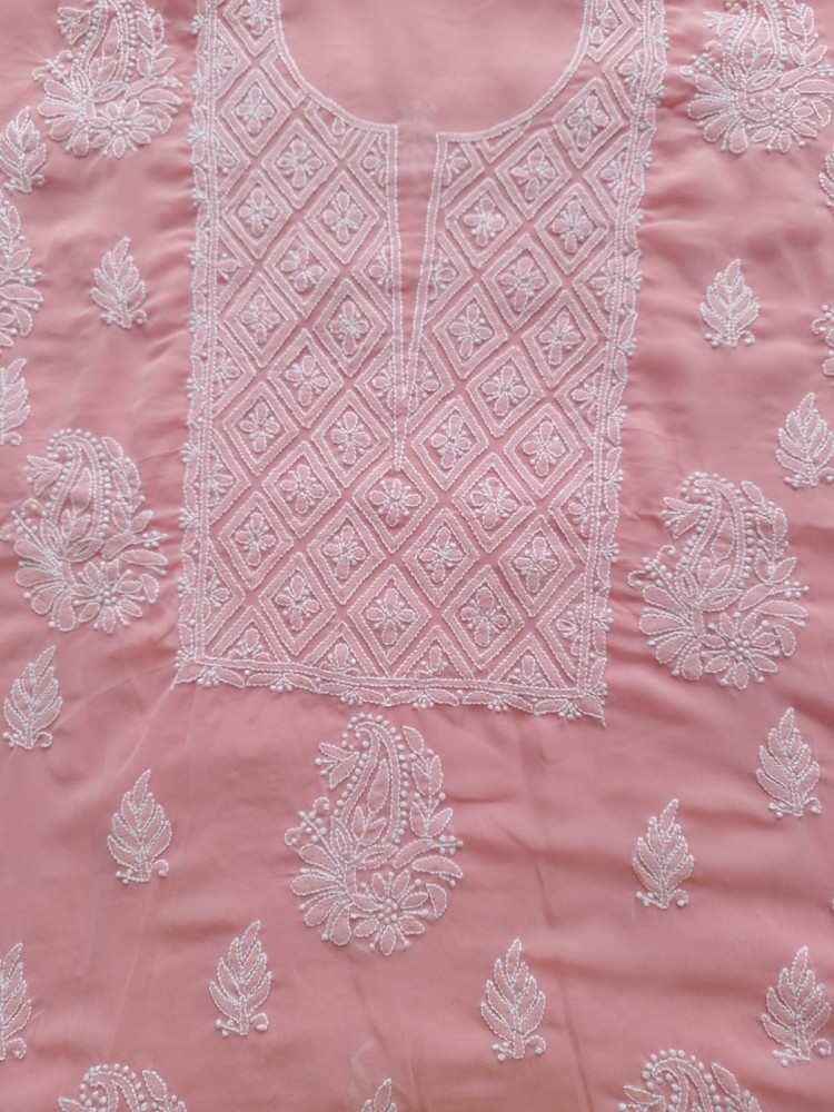 Image of Peachish pink Georgette full set