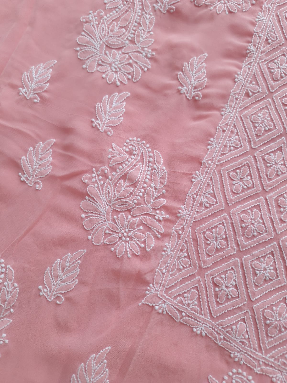 Peachish pink Georgette full set