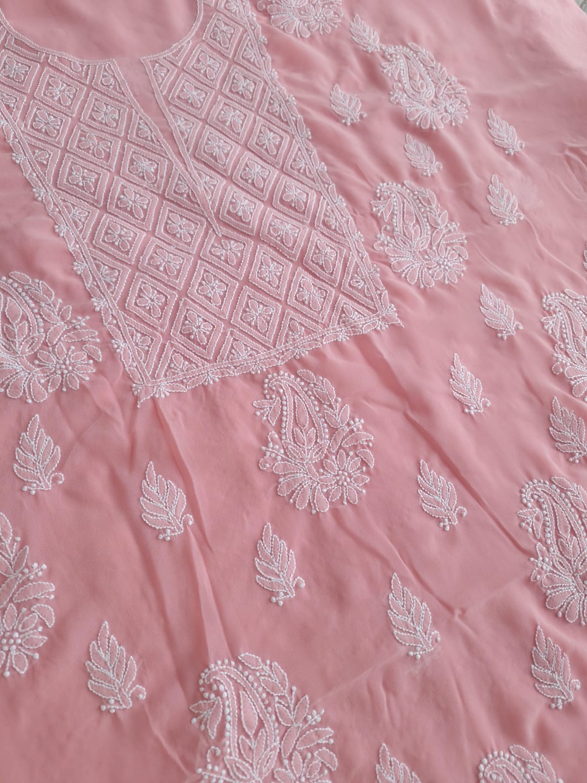 Peachish pink Georgette full set