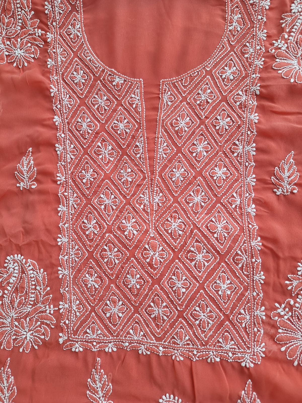 Coral Color Georgette chikankari Full suit