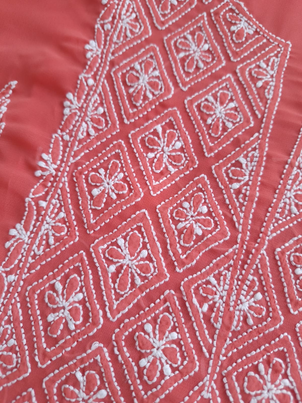 Coral Color Georgette chikankari Full suit