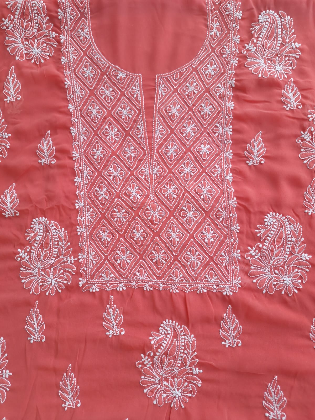 Coral Color Georgette chikankari Full suit