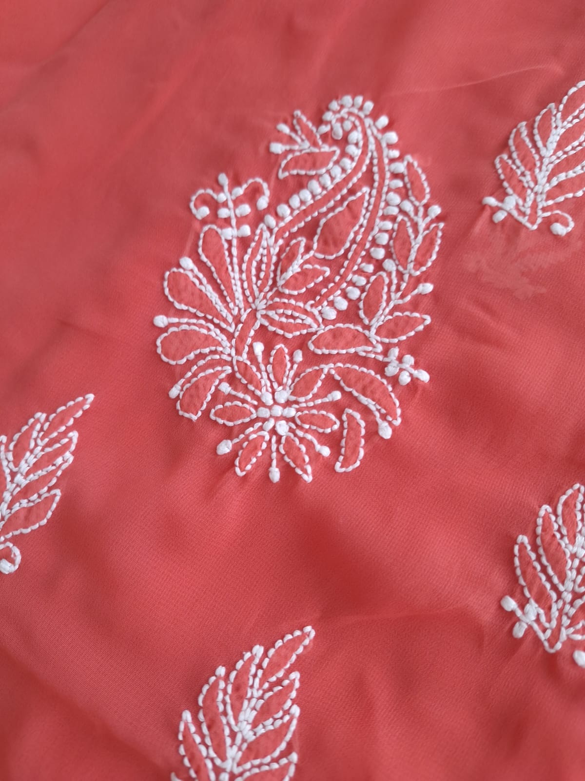 Coral Color Georgette chikankari Full suit