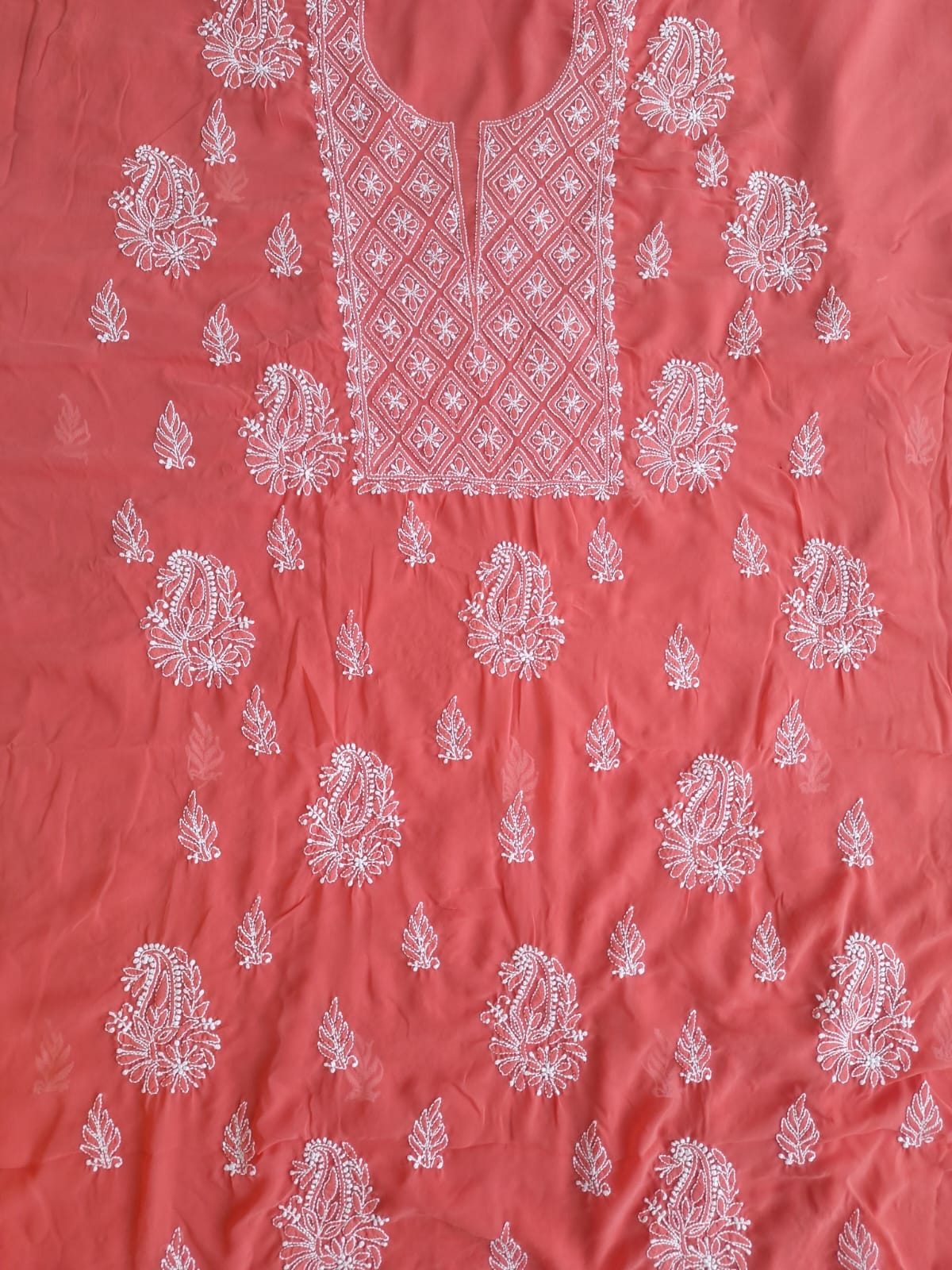 Coral Color Georgette chikankari Full suit