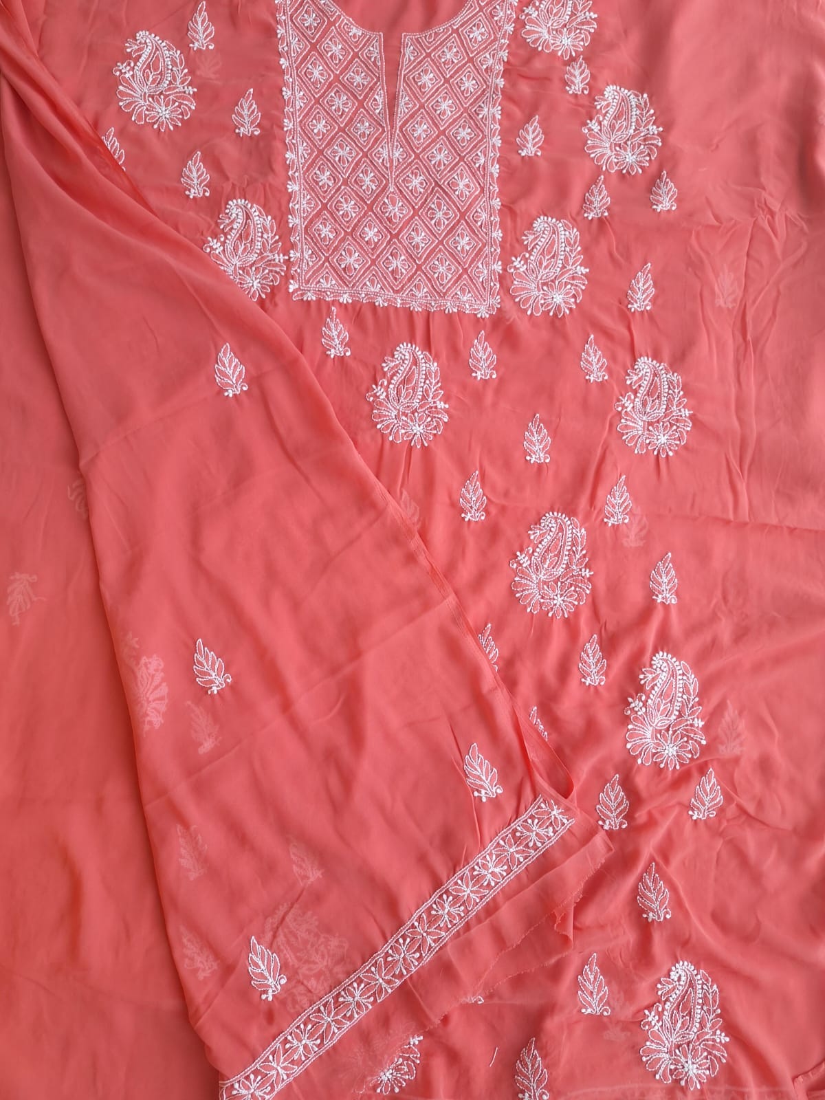 Coral Color Georgette chikankari Full suit