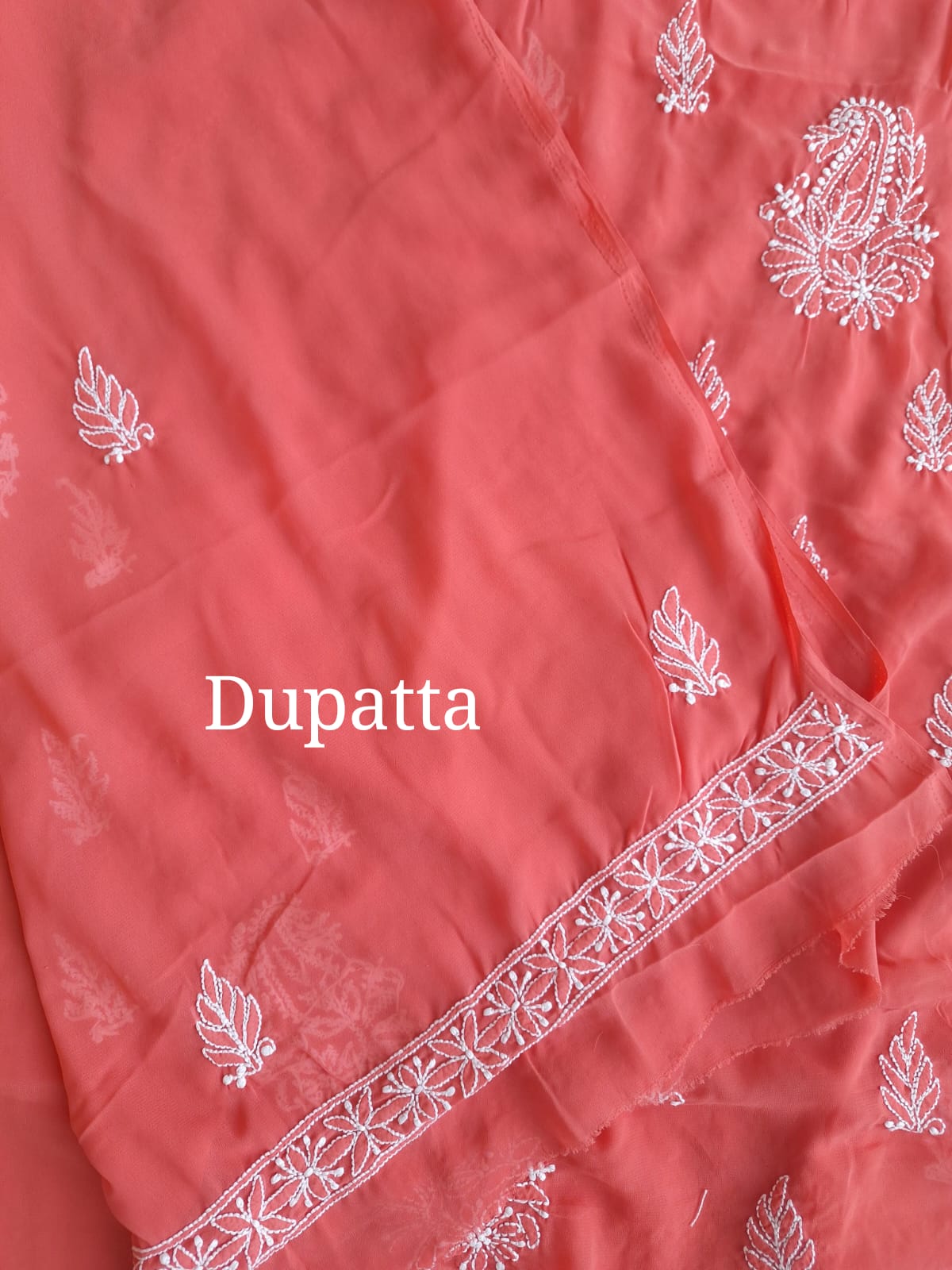 Coral Color Georgette chikankari Full suit