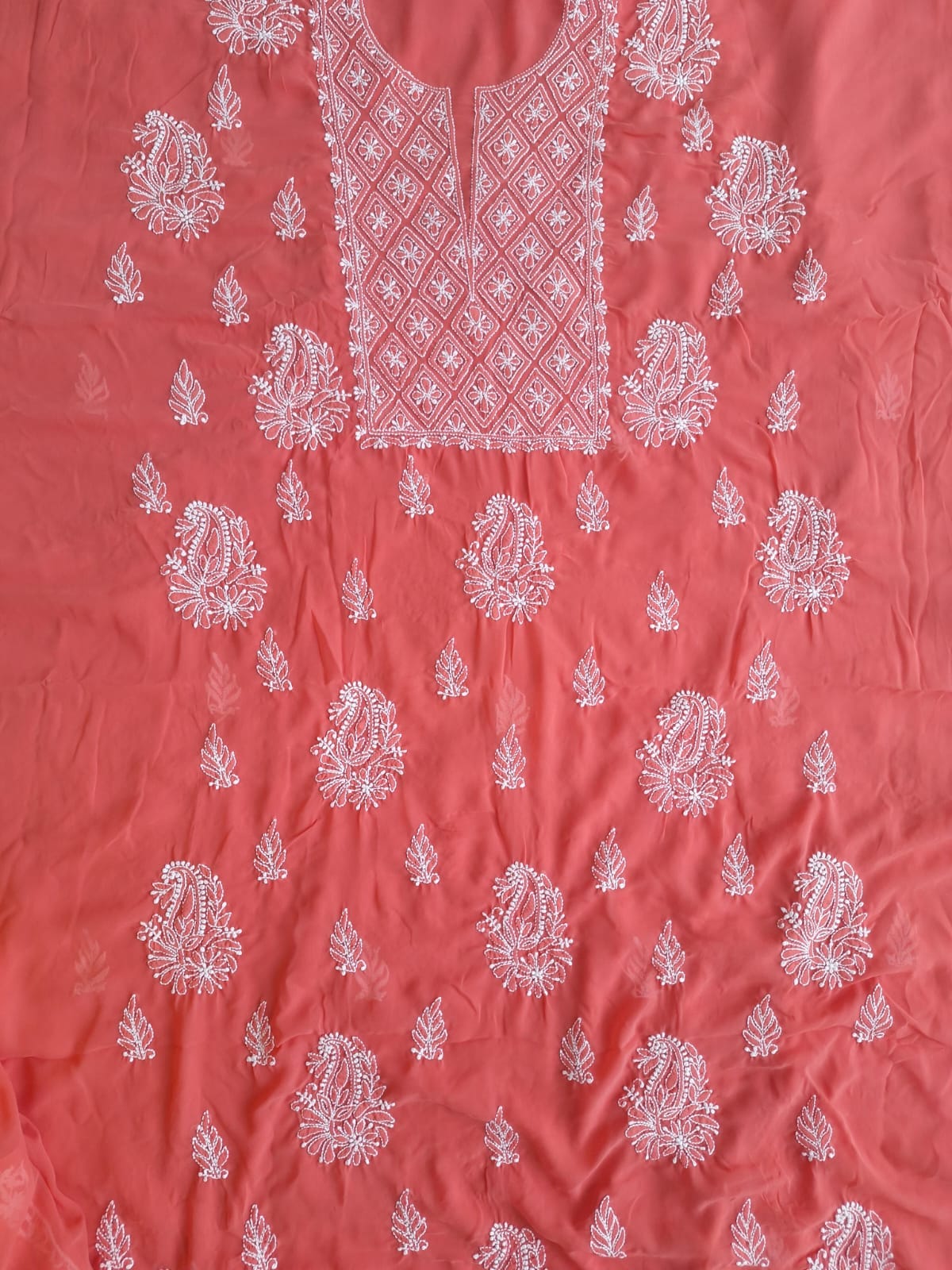 Coral Color Georgette chikankari Full suit