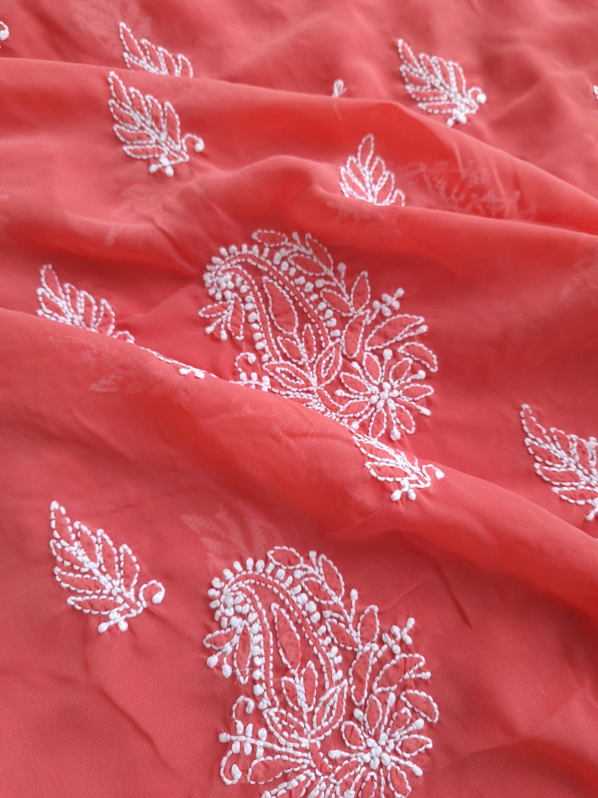 Coral Color Georgette chikankari Full suit
