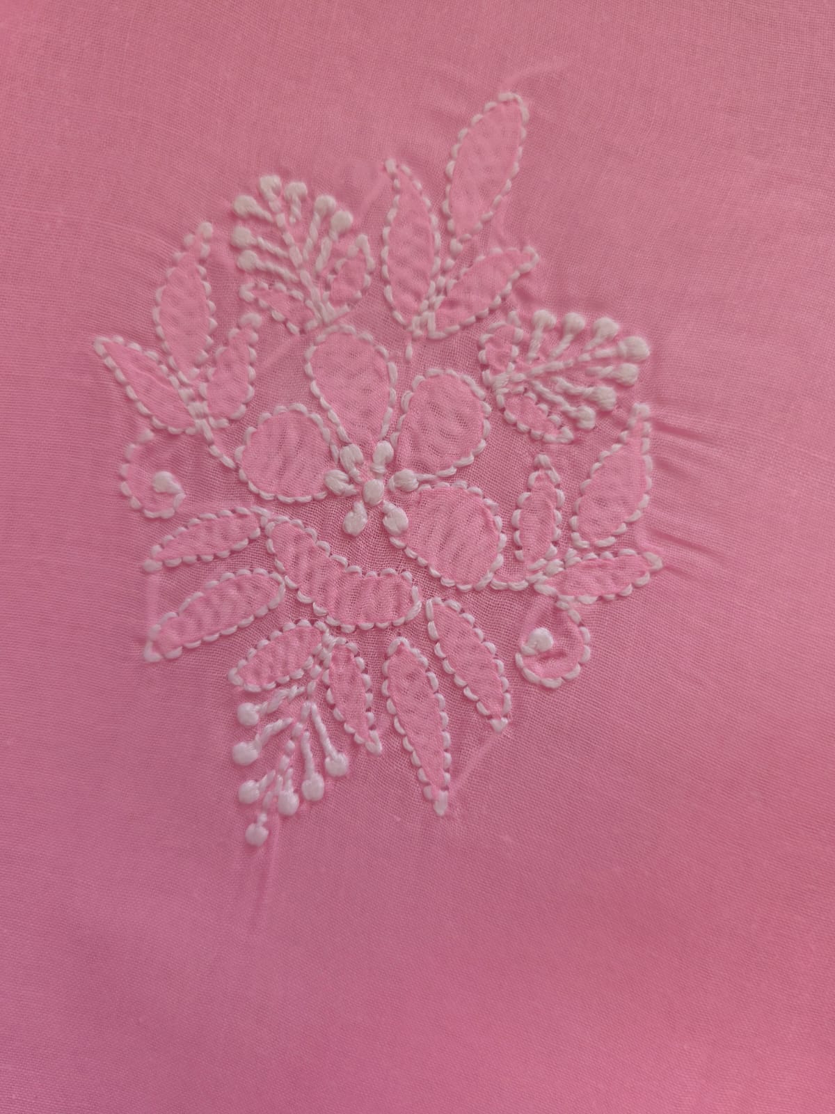 Bubblegum Pink Cotton Kurta fabric with chikankari