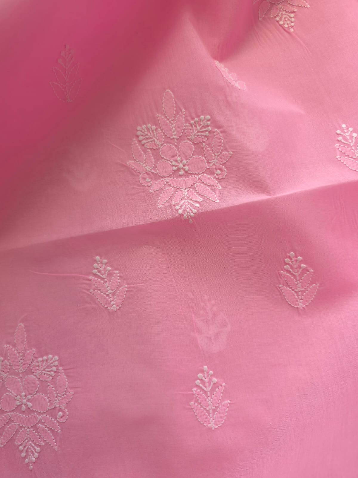 Bubblegum Pink Cotton Kurta fabric with chikankari