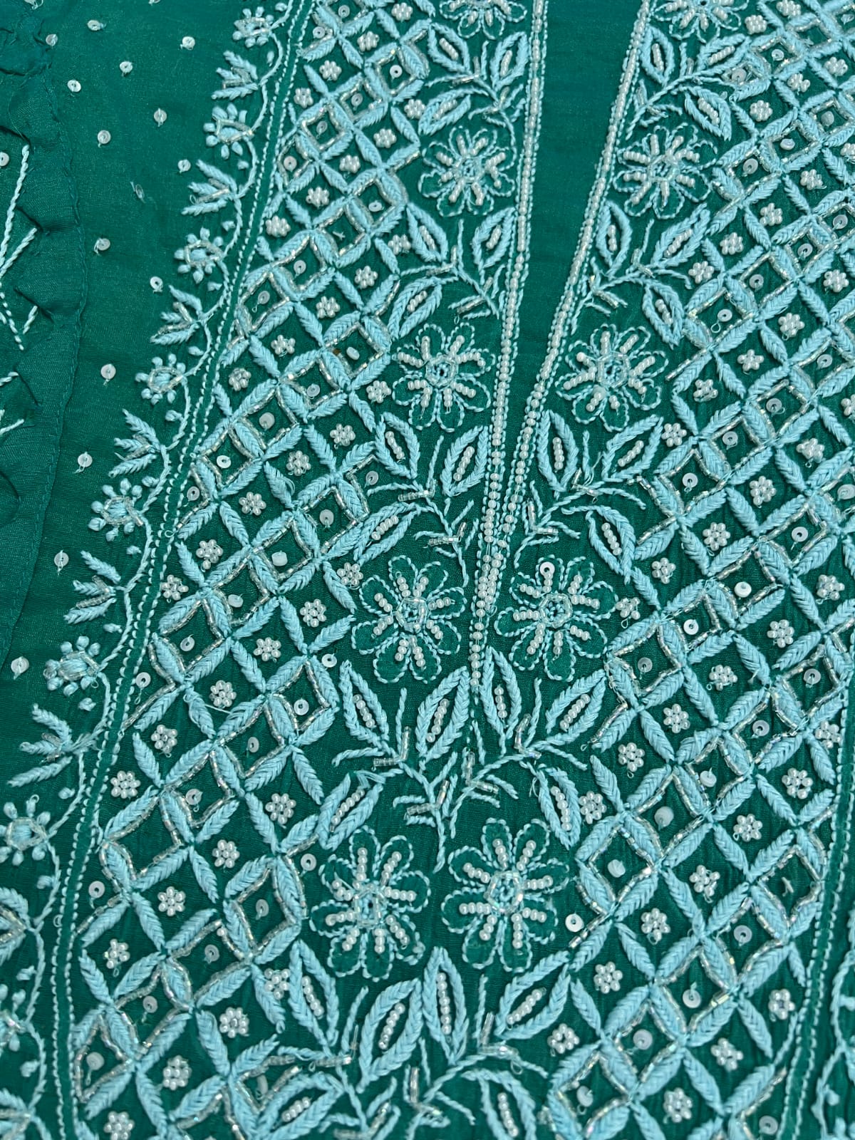 Green Mul Chanderi Set with intricate handwork with embellishments