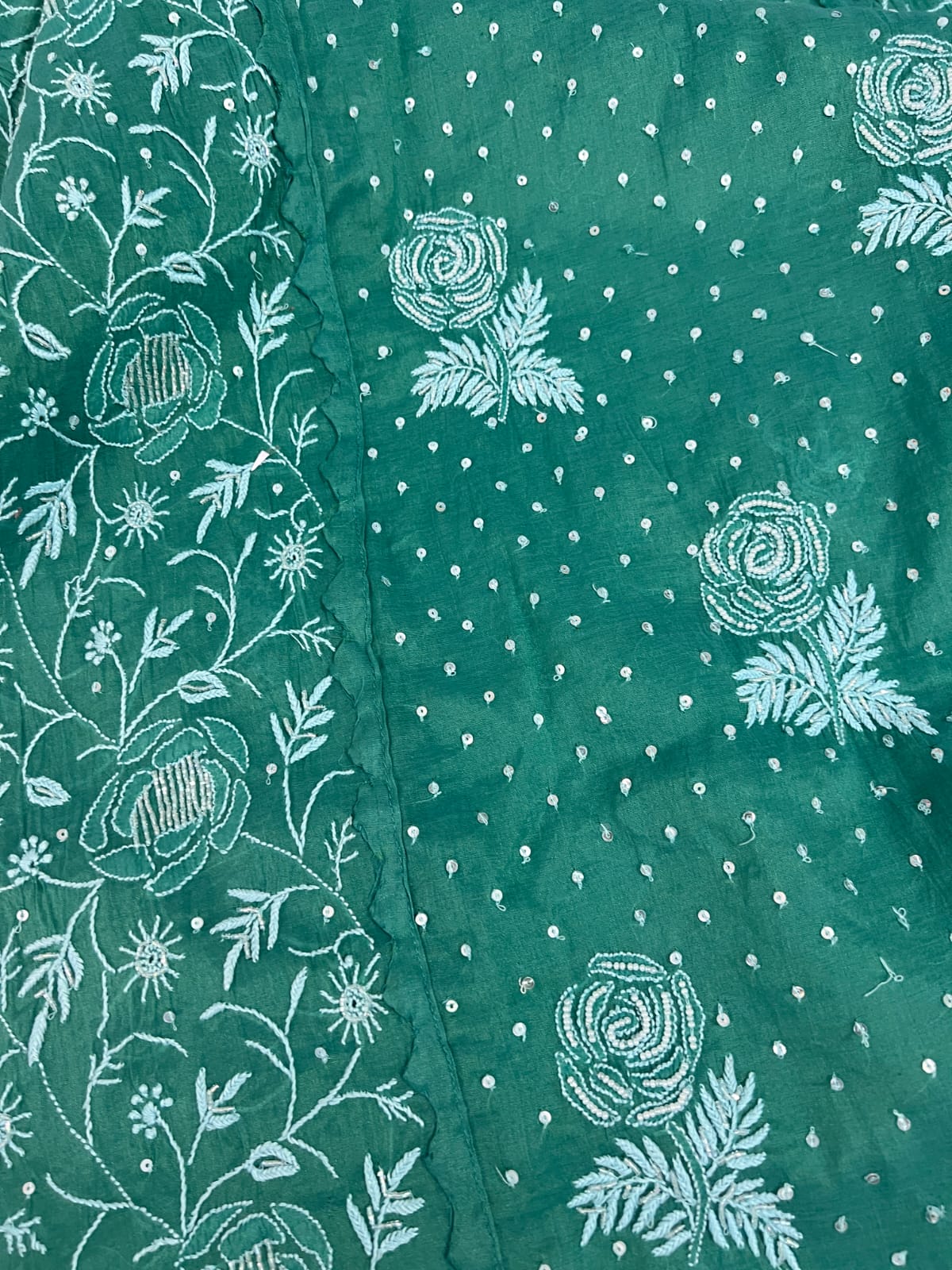 Green Mul Chanderi Set with intricate handwork with embellishments