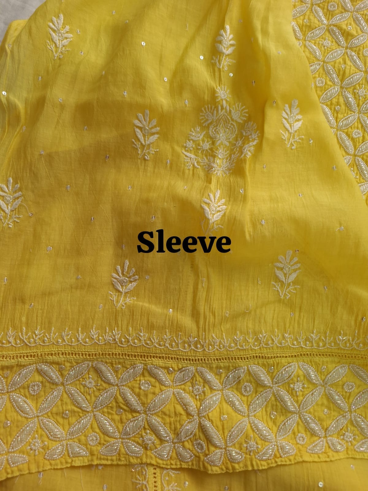 Mango yellow Mul Chanderi set with chikankari and heavy cutdana work