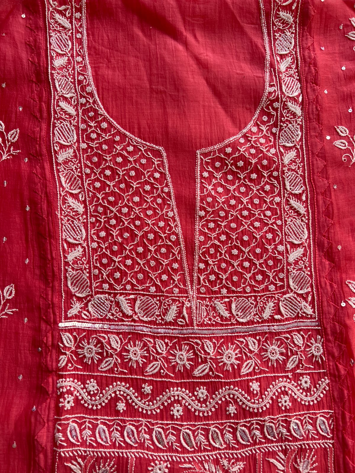 Magenta Pink Mul Chanderi Kurta deupatta with chikanwork and Cutdana
