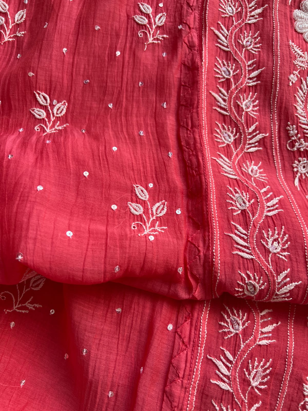 Magenta Pink Mul Chanderi Kurta deupatta with chikanwork and Cutdana