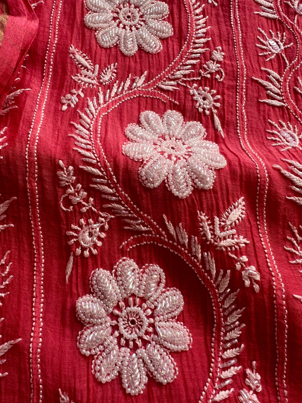 Magenta Pink Mul Chanderi Kurta deupatta with chikanwork and Cutdana