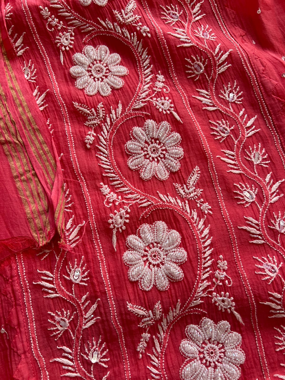 Magenta Pink Mul Chanderi Kurta deupatta with chikanwork and Cutdana