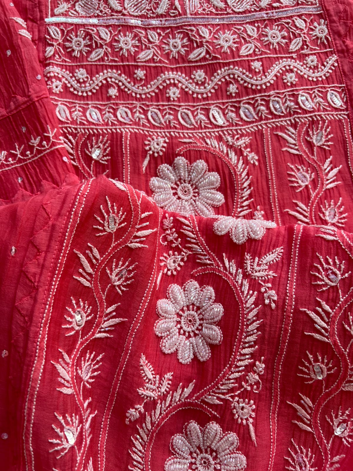 Magenta Pink Mul Chanderi Kurta deupatta with chikanwork and Cutdana