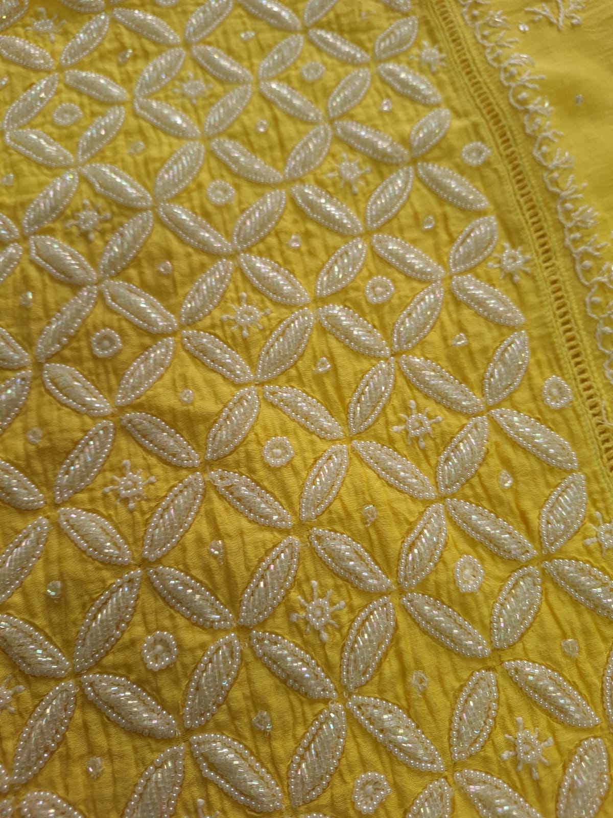 Mango yellow Mul Chanderi set with chikankari and heavy cutdana work