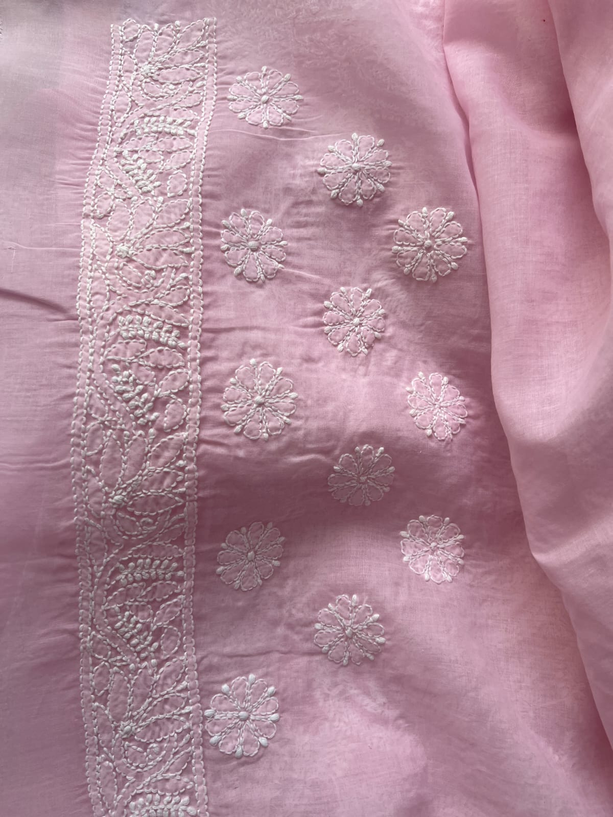 Pink Cotton Saree with Heavy chikankari handwork