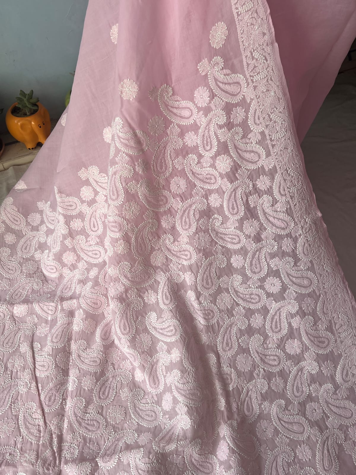 Pink Cotton Saree with Heavy chikankari handwork