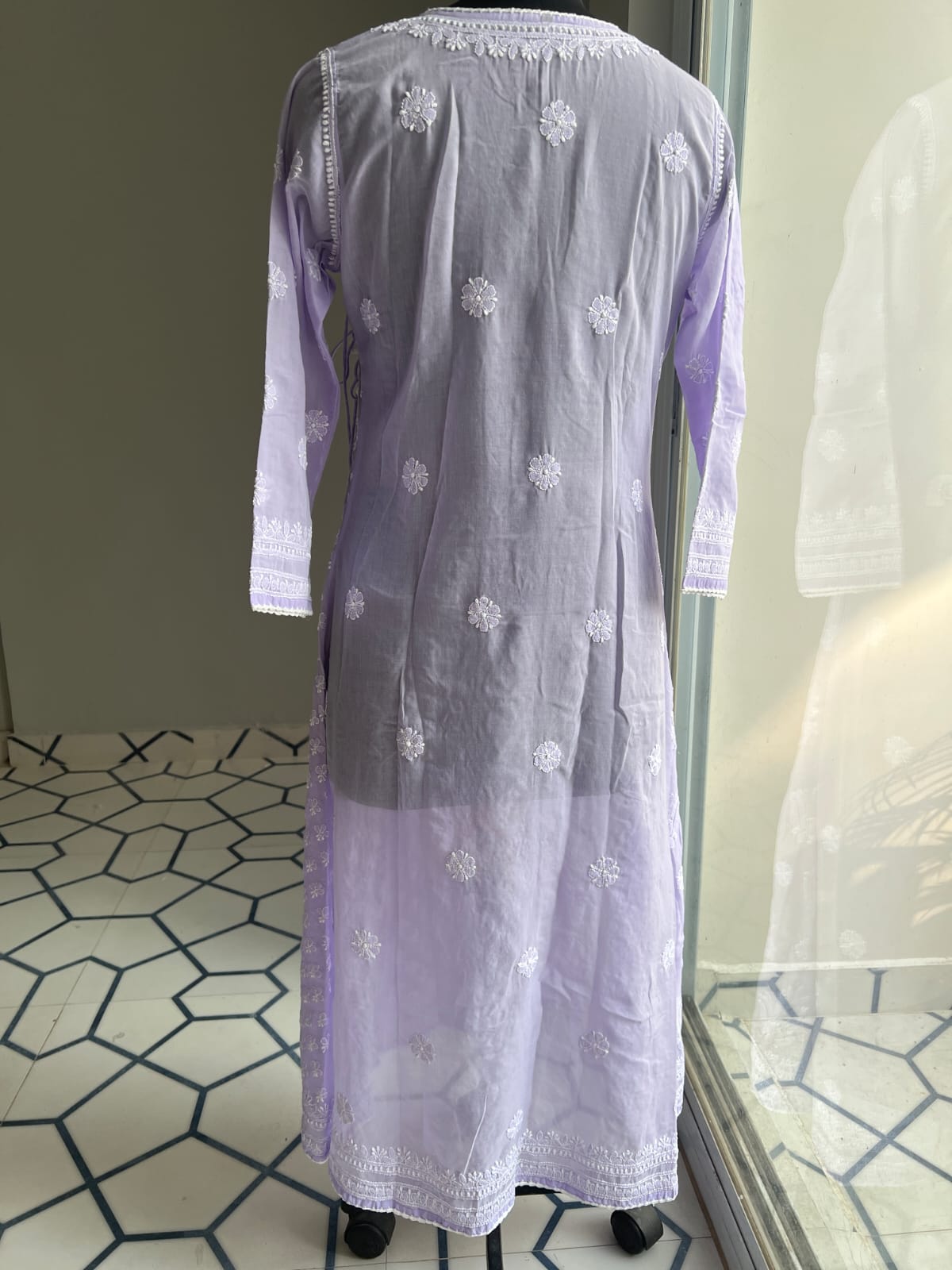 Lavender A line Angarkha Style Kurti with chikankari and tessels