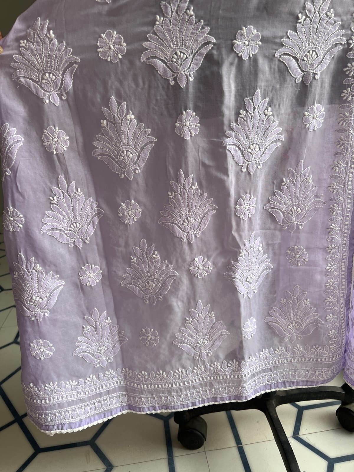 Lavender A line Angarkha Style Kurti with chikankari and tessels
